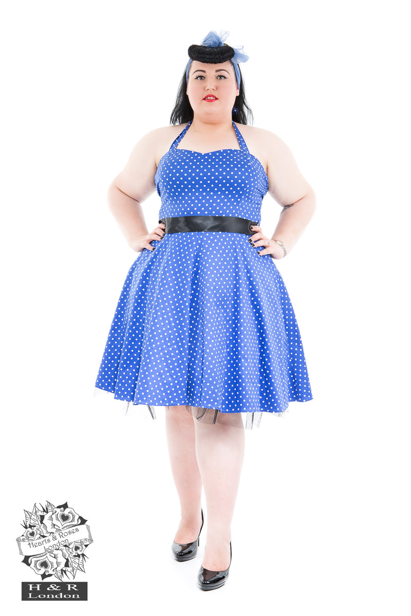 Blue White Small Polka Dot Swing Dress